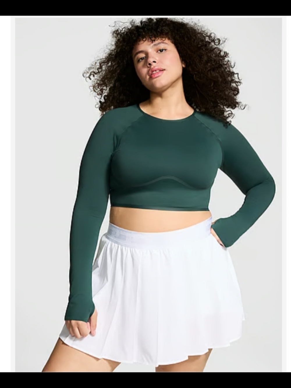 PINK Victoria's Secret Forest Green Long-Sleeve Crop Top XXL 🆕